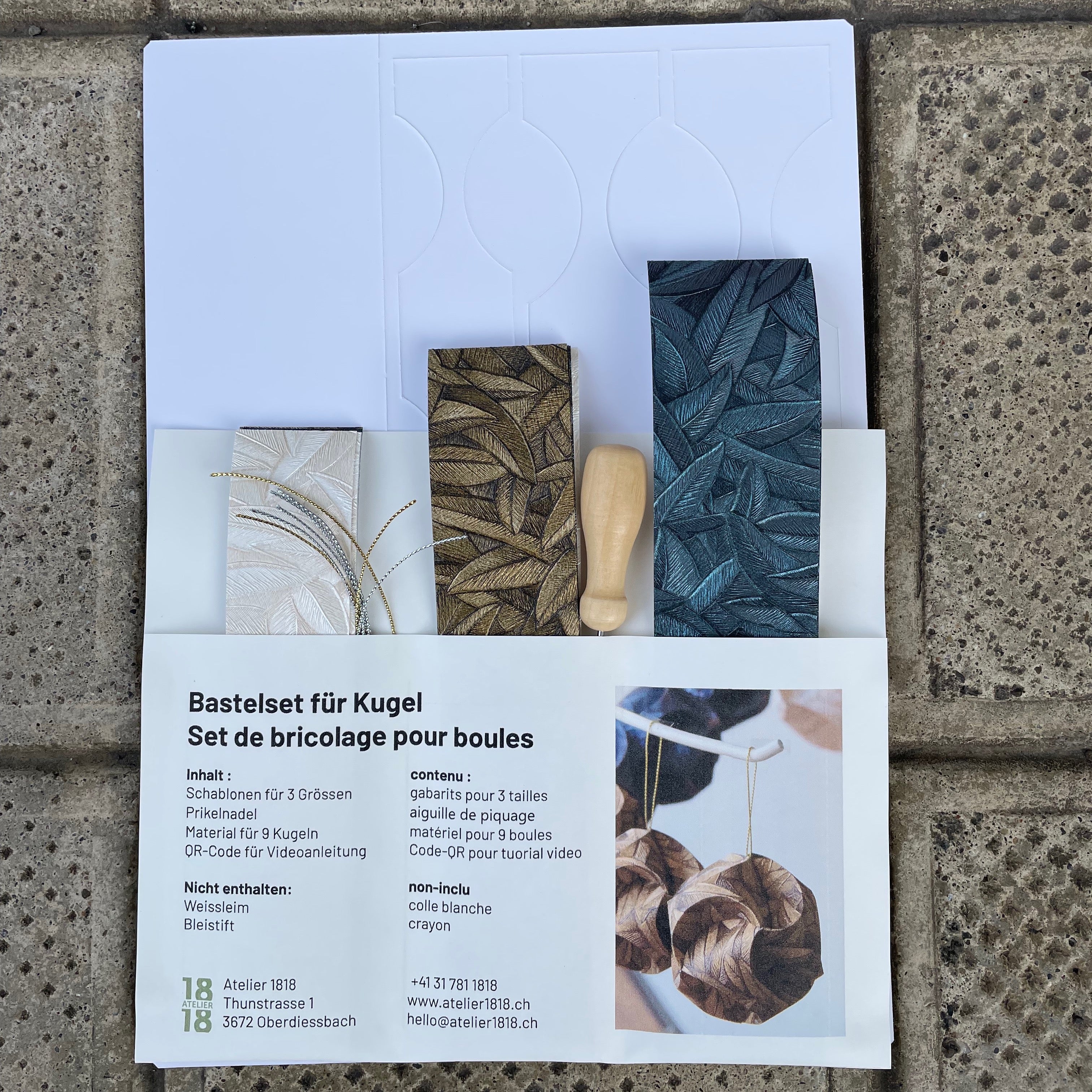 Bastelset für Kugel, mit Schablonen und Prikelnadel, Design Glööckler Floral