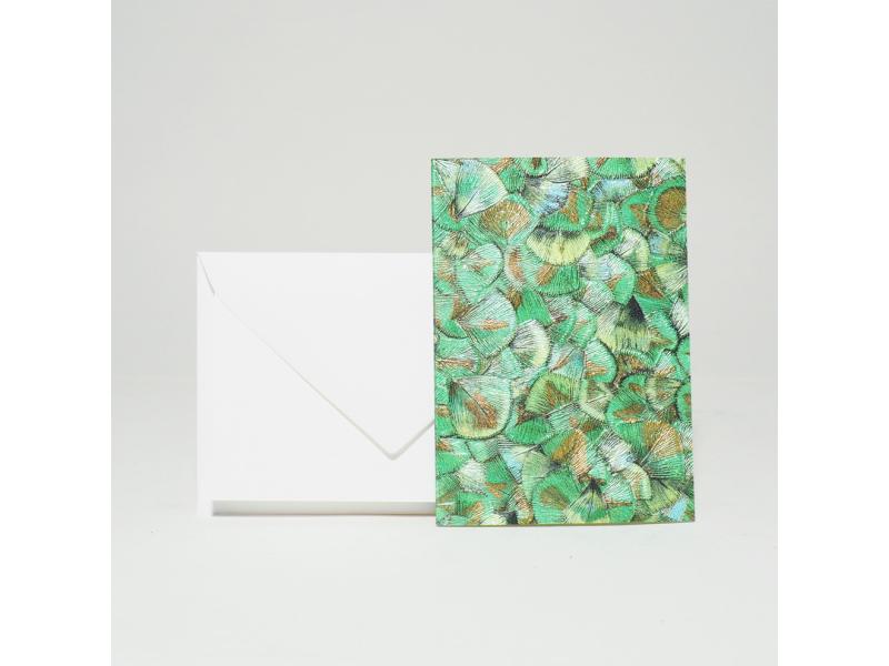Hochwertige Grusskarte A7 vom Atelier 1818, handgefertigt in der Schweiz, inkl. Einlageblatt und Kuvert. Design Glööckler Plume Green