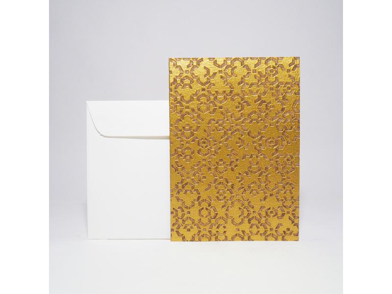 Hochwertige Grusskarte A5 vom Atelier 1818, handgefertigt in der Schweiz, inkl. Einlageblatt und Kuvert. Design Marrakesch Gold