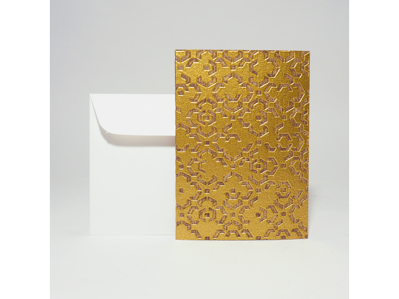 Hochwertige Grusskarte A6 vom Atelier 1818, handgefertigt in der Schweiz, inkl. Einlageblatt und Kuvert. Design Marrakesch Gold