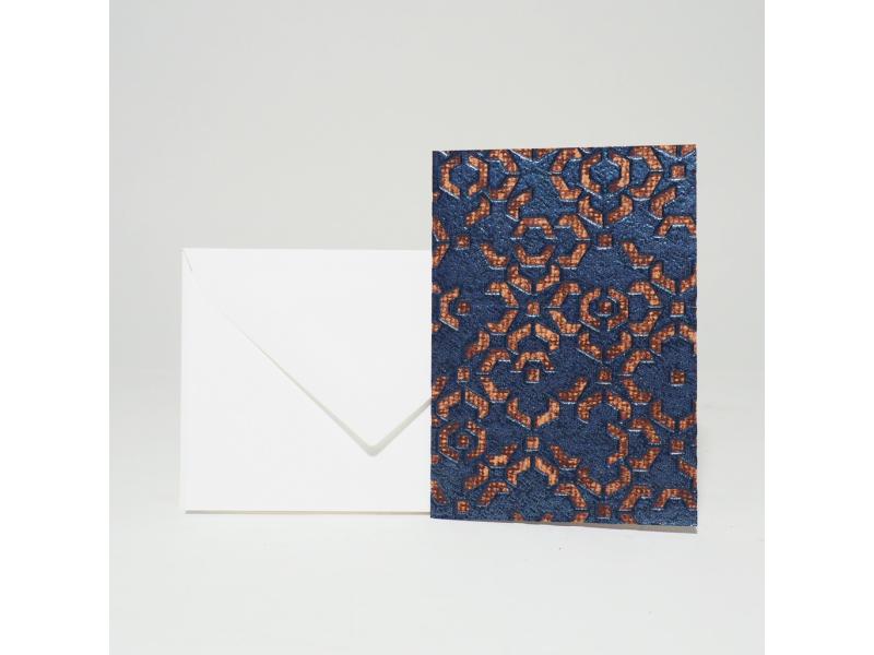 Hochwertige Grusskarte A7 vom Atelier 1818, handgefertigt in der Schweiz, inkl. Einlageblatt und Kuvert. Design Marrakesch Blue