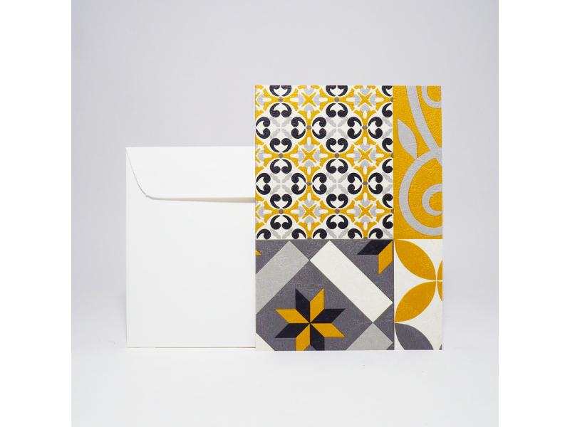 Hochwertige Grusskarte A5 vom Atelier 1818, handgefertigt in der Schweiz, inkl. Einlageblatt und Kuvert. Design Kachel Yellow