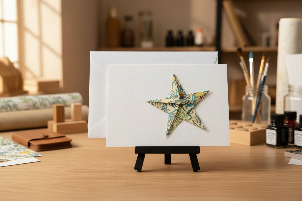 Origami Stern auf Karte, mit Kuvert und Einlaggeblatt, Format A6