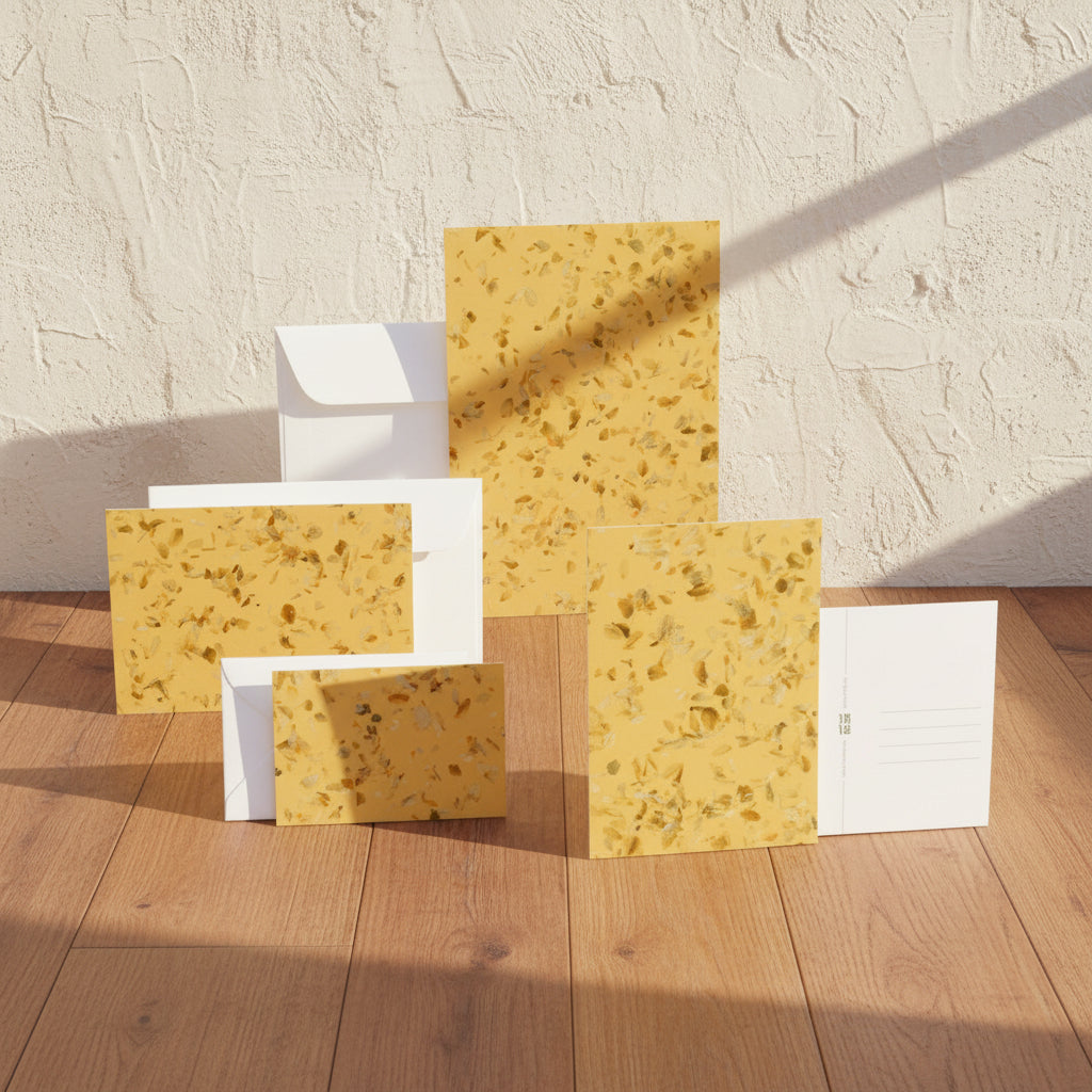 Grusskarten mit Kuvert A5, A6, A7 aus Naturmaterialien von Organoids Design Hopfen Gold