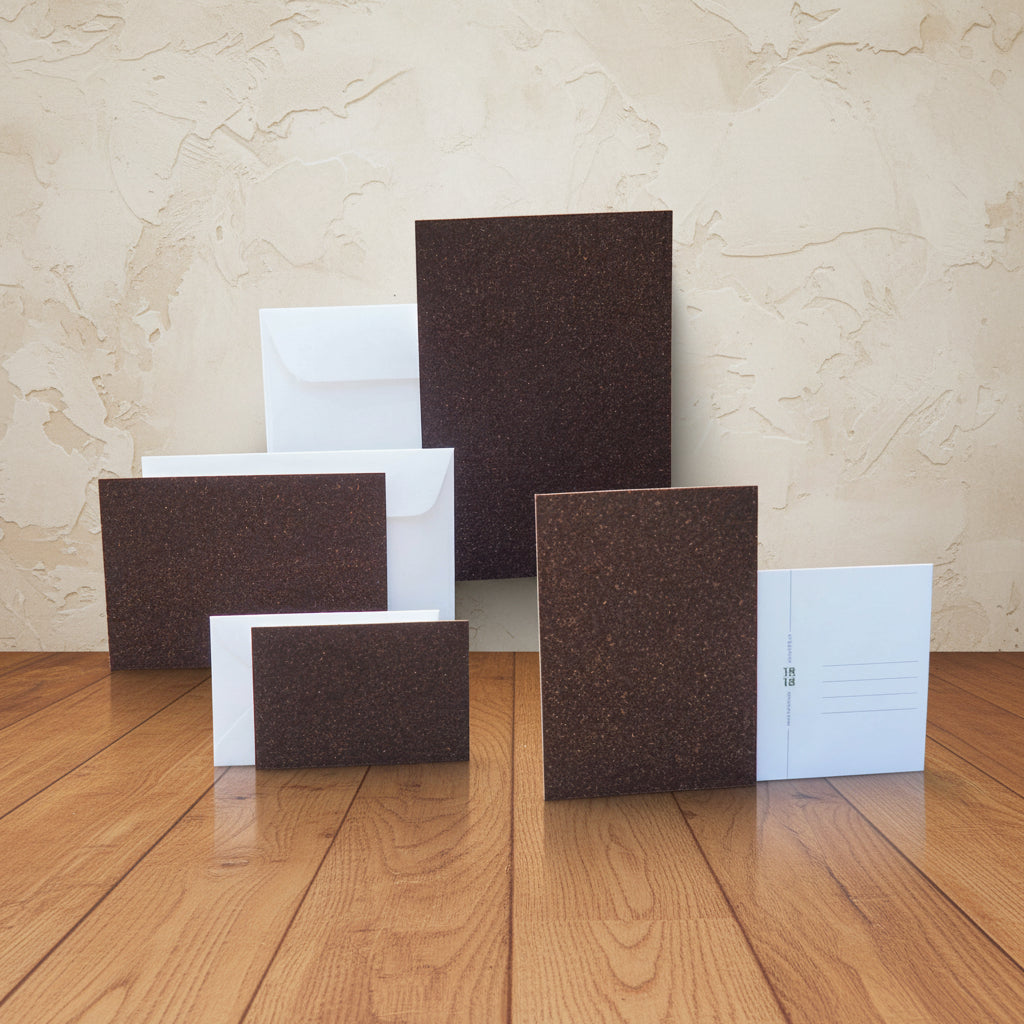 Grusskarten mit Kuvert A5, A6, A7 aus Naturmaterialien von Organoids Design Kaffeeleder