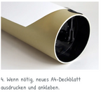 Anleitung, Tischbombe wiederverwenbar, 4. Wenn nötig, neues A4-Deckblatt ausdrucken und ankleben